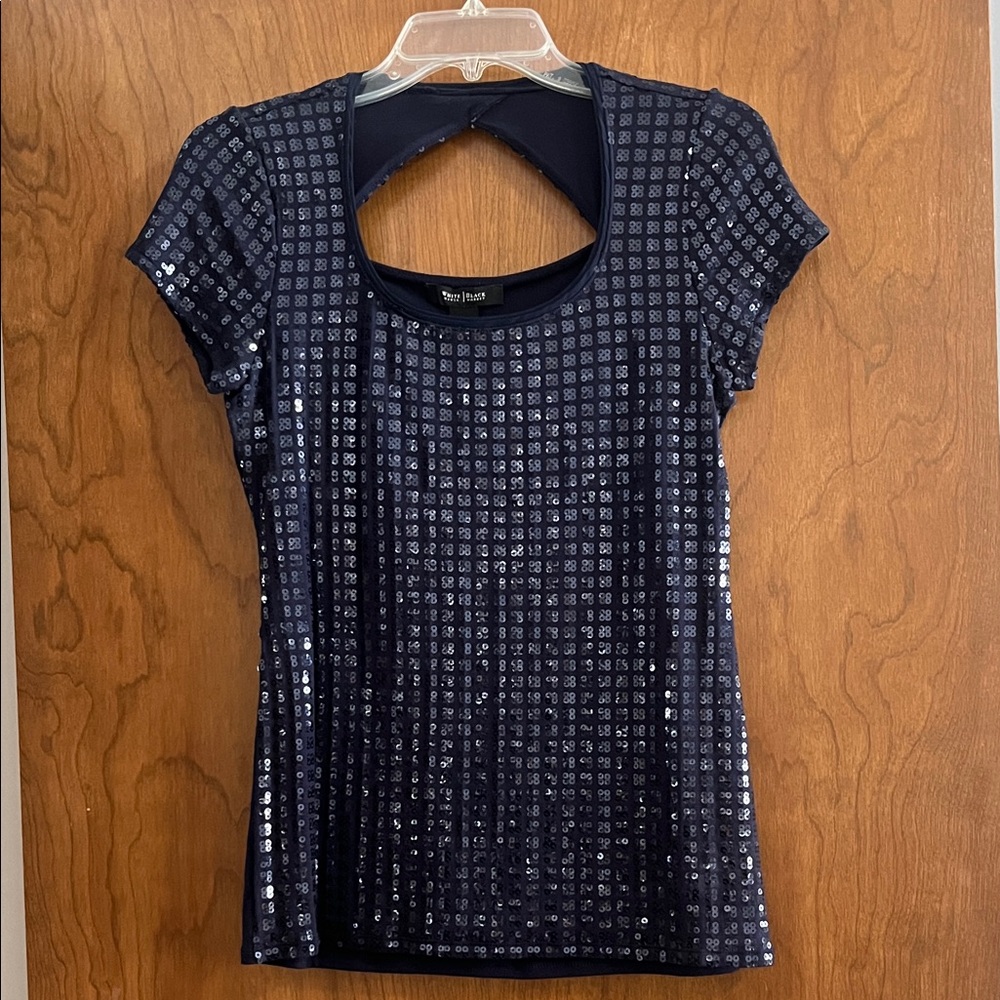 White House Black Market Dark Blue Sequin Tee